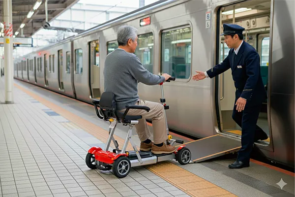 駅でJOYカートを利用する様子